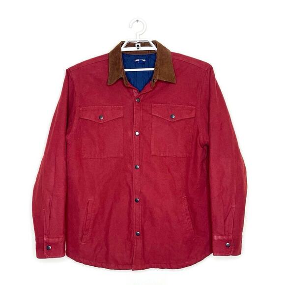 LANDS END Men's Red Cotton Chore Barn Coat Quilted Lined Corduroy‎ Trim L 42/44 - Picture 1 of 6